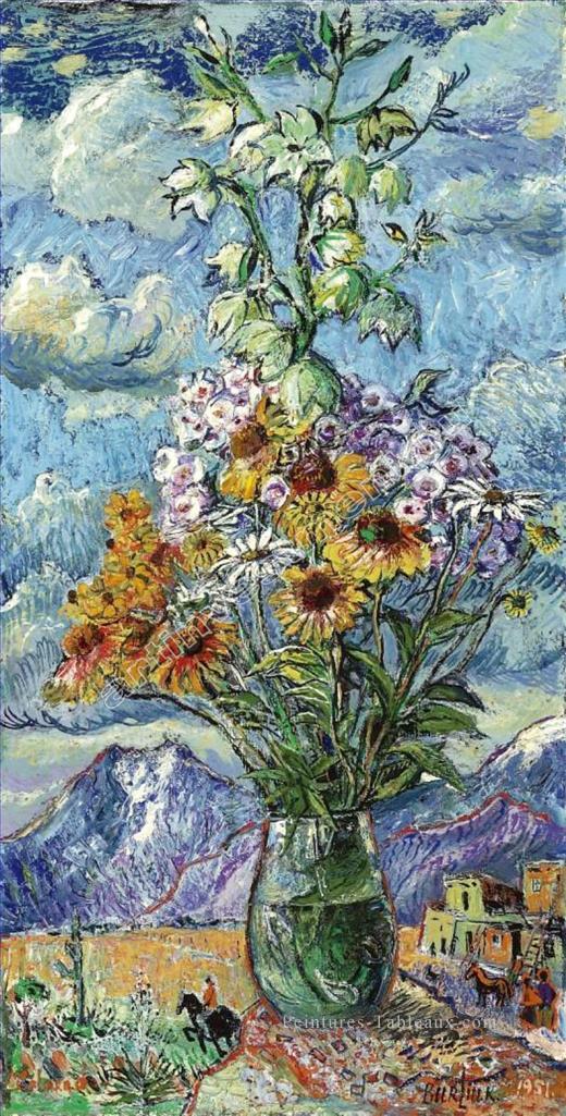 bouquet et montagnes colorado 1951 fleurs de décor moderne Peintures à l'huile